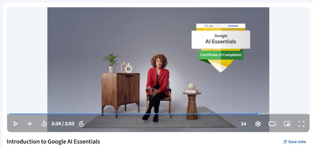 A lesson inside the Google AI Essentials specialization on Coursera.